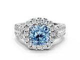 White gold Fancy Blue Cushion  Halo Diamond Split Shank Engagement Ring with Prong Setting_39