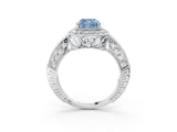 White gold Fancy Blue Cushion  Halo Diamond Split Shank Ring with Milgrain Detail_51