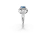 White gold Fancy Blue Cushion  Halo Diamond Split Shank Ring with Milgrain Detail_51