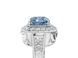 White gold Fancy Blue Cushion  Halo Diamond Split Shank Ring with Milgrain Detail_54