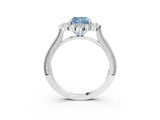 White gold Fancy Blue Cushion  Halo Milgrain Pave Diamond Ring with Four-Prong Setting 4