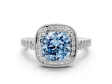 White gold Fancy Blue Cushion  Halo Milgrain Solitaire with Bezel Set Side Stones and Pave Band_32