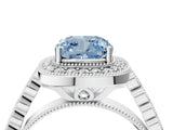 White gold Fancy Blue Cushion  Halo Milgrain Solitaire with Bezel Set Side Stones and Pave Band_36