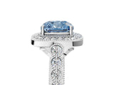 White gold Fancy Blue Cushion  Halo Milgrain Solitaire with Bezel Set Side Stones and Pave Band_37