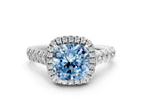 White gold Fancy Blue Cushion  Halo Pavé Diamond Engagement Ring with Four-Prong Setting_26