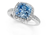 White gold Fancy Blue Cushion  Halo Pave Band Solitaire Ring with Prong Setting_67