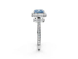 White gold Fancy Blue Cushion  Halo Pave Band Solitaire Ring with Prong Setting_68