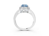 White gold Fancy Blue Cushion  Halo Pave Band Solitaire Ring with Prong Setting_69