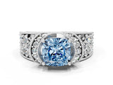 White gold Fancy Blue Cushion  Halo Pave Diamond Engagement Ring with Milgrain Detailing_48