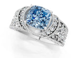 White gold Fancy Blue Cushion  Halo Pave Diamond Engagement Ring with Milgrain Detailing_50