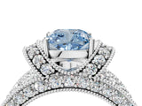 White gold Fancy Blue Cushion  Halo Pave Diamond Engagement Ring with Milgrain Detailing_53