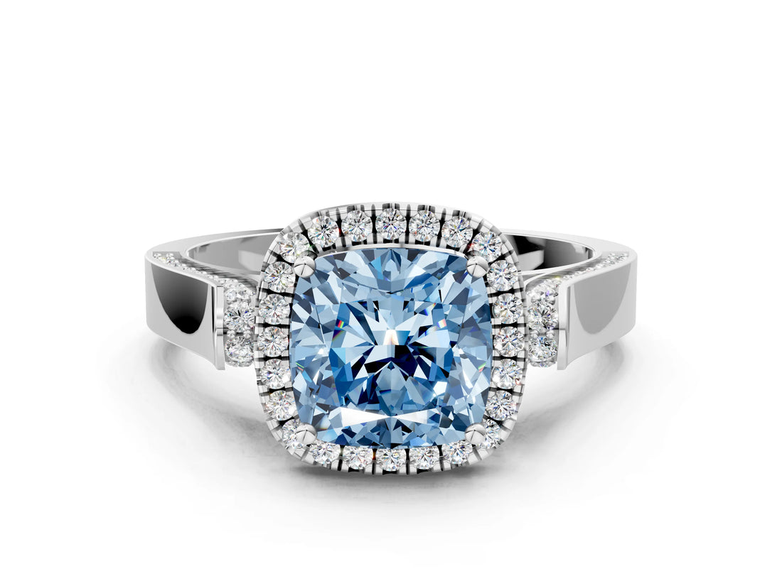 White gold Fancy Blue Cushion  Halo Pave Split Shank Prong Setting Ring_81