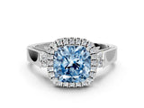 White gold Fancy Blue Cushion  Halo Pave Split Shank Prong Setting Ring_81