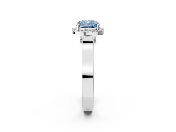 Sterling Silver Cushion Cut Halo Engagement Ring Setting for Fancy Blue Center with Pave Panel Shoulders
