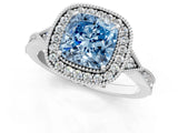 White gold Fancy Blue Cushion  Halo Round Diamond Milgrain Pave Engagement Ring_4