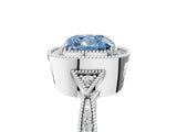 White gold Fancy Blue Cushion  Halo Round Diamond Milgrain Pave Engagement Ring_8