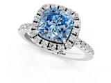 White gold Fancy Blue Cushion  Halo Round Diamond Pavé Band Four-Prong Ring_4