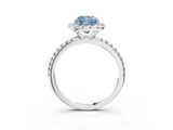White gold Fancy Blue Cushion  Halo Round Diamond Pavé Band Four-Prong Ring_6