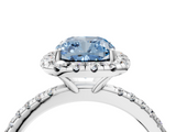 White gold Fancy Blue Cushion  Halo Round Diamond Pavé Band Four-Prong Ring_7
