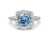 White gold Fancy Blue Cushion  Halo Round Diamond Pave Band with Four-Prong Setting_50