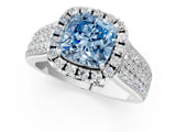 White gold Fancy Blue Cushion  Halo Round Diamond Pave Band with Prong Setting 2