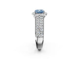 White gold Fancy Blue Cushion  Halo Round Diamond Pave Band with Prong Setting 3
