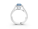 White gold Fancy Blue Cushion  Halo Round Diamond Pave Band with Prong Setting 4