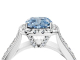 White gold Fancy Blue Cushion  Halo Round Diamond Pave Band with Prong Setting 5