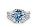 White gold Fancy Blue Cushion  Halo Round Diamond Pave Band with Prong Setting_24