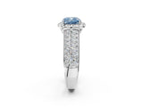 White gold Fancy Blue Cushion  Halo Round Diamond Pave Band with Prong Setting_26