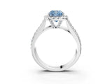White gold Fancy Blue Cushion  Halo Round Diamond Pave Band with Prong Setting_27