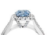 White gold Fancy Blue Cushion  Halo Round Diamond Pave Band with Prong Setting_28