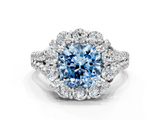 White gold Fancy Blue Cushion  Halo Split Shank Diamond Engagement Ring with Pave Band and Four-Prong Setting_54