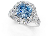 White gold Fancy Blue Cushion  Halo Split Shank Diamond Engagement Ring with Pave Band and Four-Prong Setting_55
