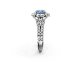 White gold Fancy Blue Cushion  Halo Split Shank Diamond Engagement Ring with Pave Band and Four-Prong Setting_56