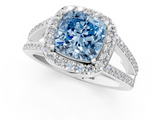 White gold Fancy Blue Cushion  Halo Split Shank Diamond Ring with Four-Prong Setting_33