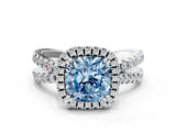 White gold Fancy Blue Cushion  Halo Split Shank Diamond Ring with Pavé Setting_25
