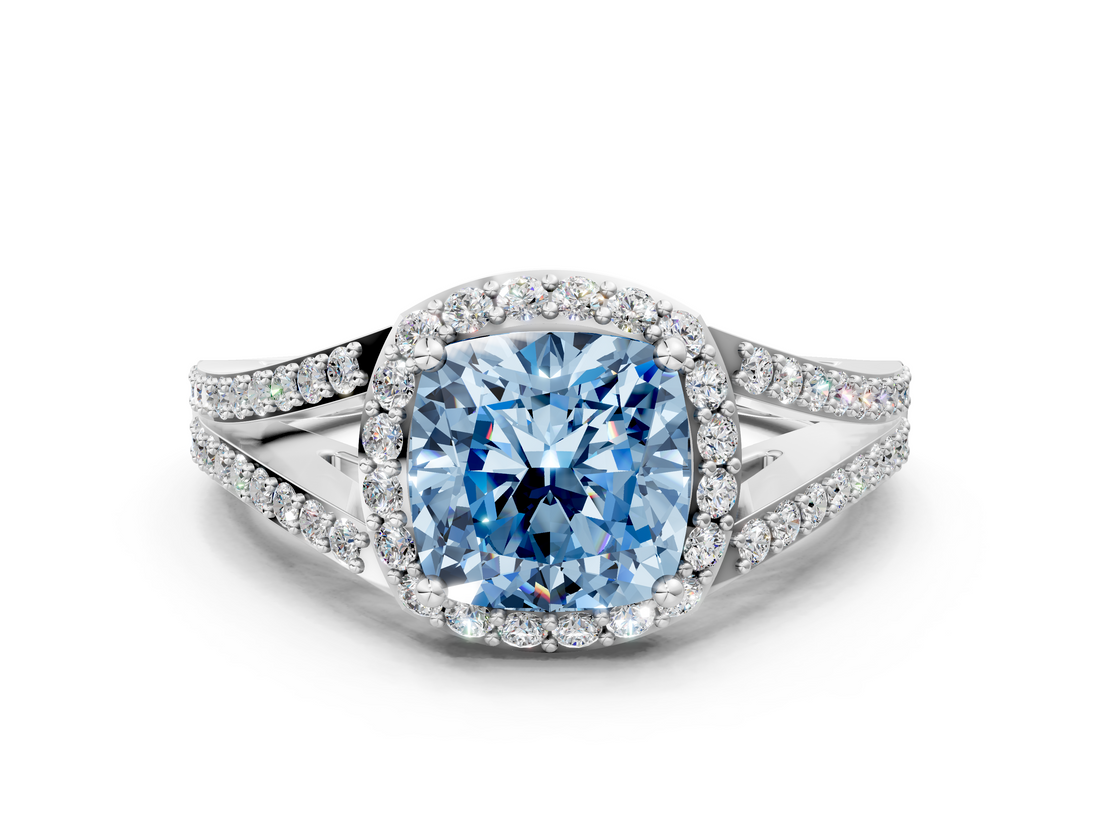 White gold Fancy Blue Cushion  Halo Split Shank Diamond Ring with Prong Setting_20
