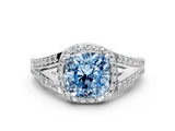 White gold Fancy Blue Cushion  Halo Split Shank Diamond Ring with Prong Setting_20