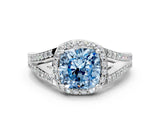 White gold Fancy Blue Cushion  Halo Split Shank Pave Diamond Ring with Four-Prong Setting_49