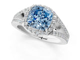 White gold Fancy Blue Cushion  Halo Split Shank Pave Diamond Ring with Four-Prong Setting_50