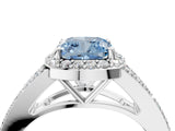 White gold Fancy Blue Cushion  Halo Split Shank Pave Diamond Ring with Four-Prong Setting_53