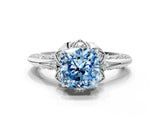 White gold Fancy Blue Cushion  Halo Split Shank Pave Diamond Ring with Petal Prong Setting_62