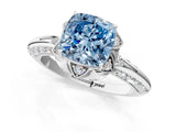 White gold Fancy Blue Cushion  Halo Split Shank Pave Diamond Ring with Petal Prong Setting_66