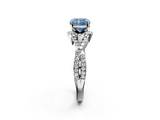 White gold Fancy Blue Cushion  Halo Twist Band Solitaire Prong Setting Ring_82