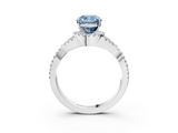 White gold Fancy Blue Cushion  Halo Twist Band Solitaire Prong Setting Ring_83