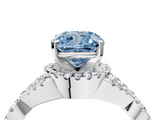 White gold Fancy Blue Cushion  Halo Twist Band Solitaire Prong Setting Ring_84