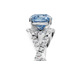 White gold Fancy Blue Cushion  Halo Twist Band Solitaire Prong Setting Ring_85