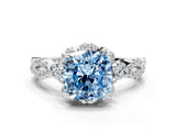 White gold Fancy Blue Cushion  Halo Twist Band Solitaire Ring with Six-Prong Setting_31