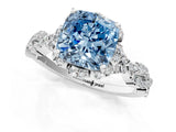 White gold Fancy Blue Cushion  Halo Twist Band Solitaire Ring with Six-Prong Setting_33